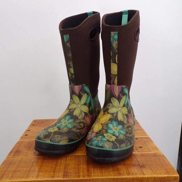 Bogs Women's 9 Waterproof Winter, Rain Boots Brown/Floral. - Picture 2 of 10